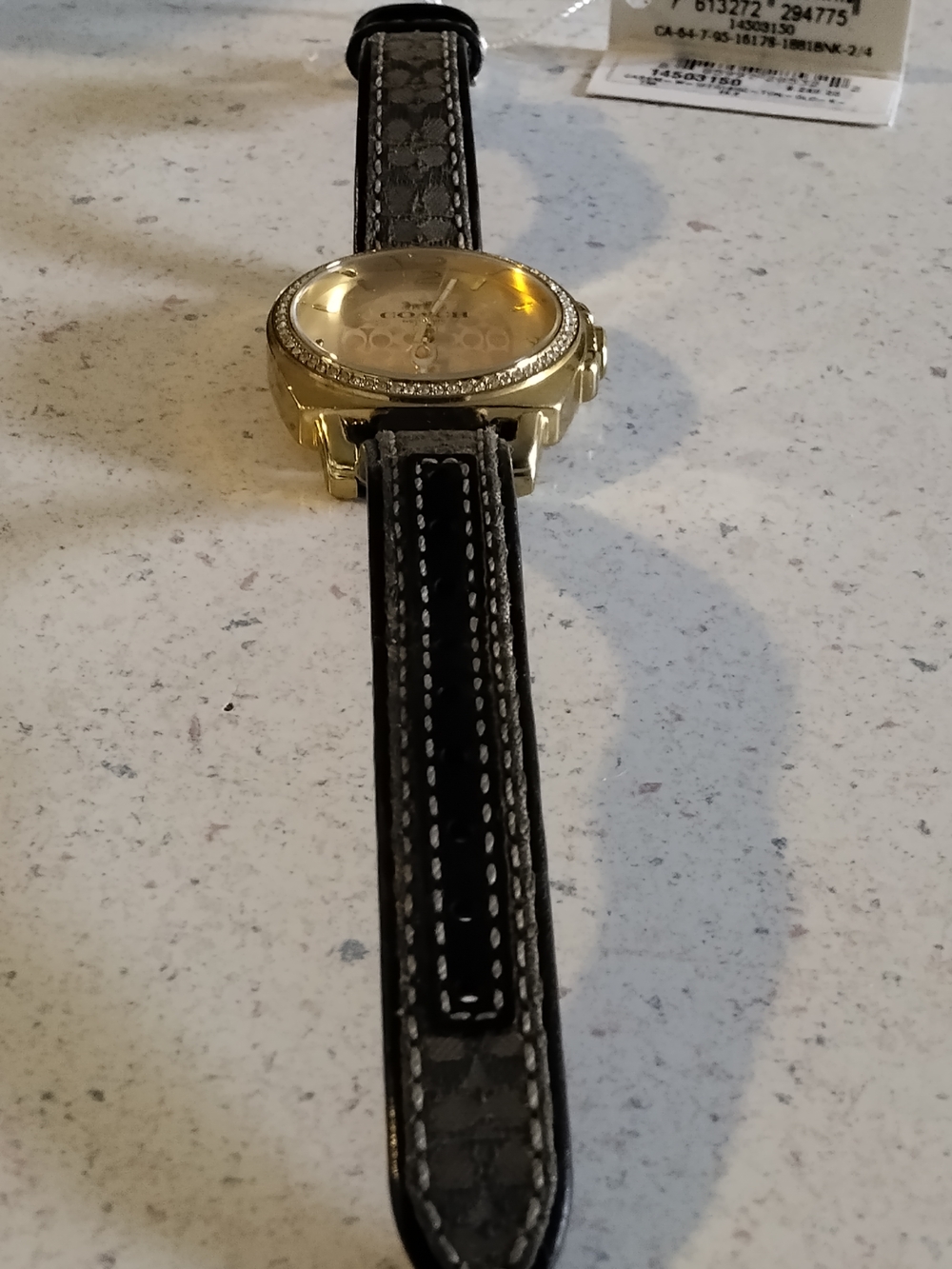 Coach Women's Gold-Tone Crystal Bezel Watch with Signature Brown Strap - Picture 5 of 5